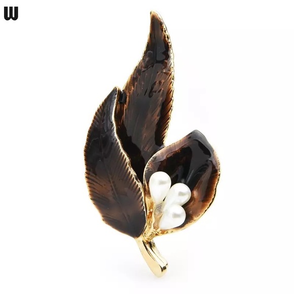 Craftsman Pearl Ceramic Hot Glazed Gold Floral Lapel Brooch Pin - Picture 4 of 16